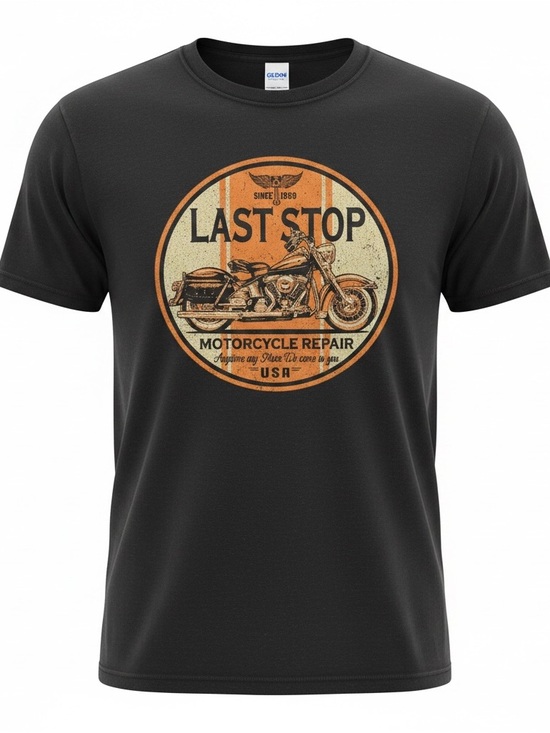 Gildan Other - Last Stop Vintage Style Black Motorcycle Repair Graphic Tee 21 PTP, 28L